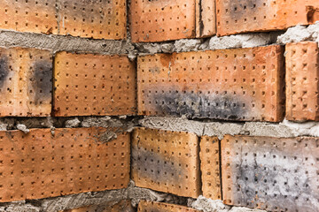 The wall is made of brick.