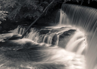 Weir, River Calder, Renfrewshire, Scotland, UK Monochrome