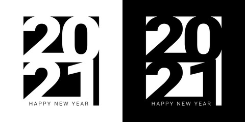 Happy New Year 2021 logo text design. Cover of business diary for 2021 with wishes. Brochure design template, card, banner.Trendy vector illustration for web and print.
