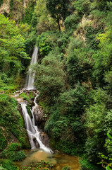 Waterfall in the gorge of the Aniene river next to the Villa of Manlio Vopisco. Tivoli, Italy