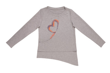 grey asymmetrical sweatshirt is on white background