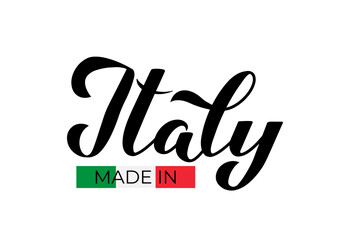 Made in Italy calligraphy hand lettering lapel. Quality mark vector icon. Perfect for logo design, tags, badges, stickers, emblem, product packaging, etc