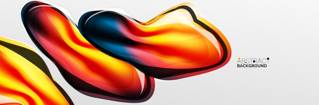 Vector abstract background, flowing liquid style bubble with metallic, color quicksilver chrome texture and color glow effects