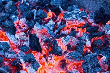 Smoldering charcoal, beautiful fiery background