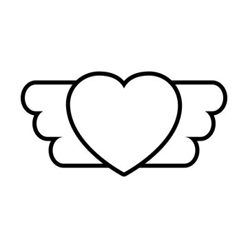 pop art elements, heart with wings icon, line style