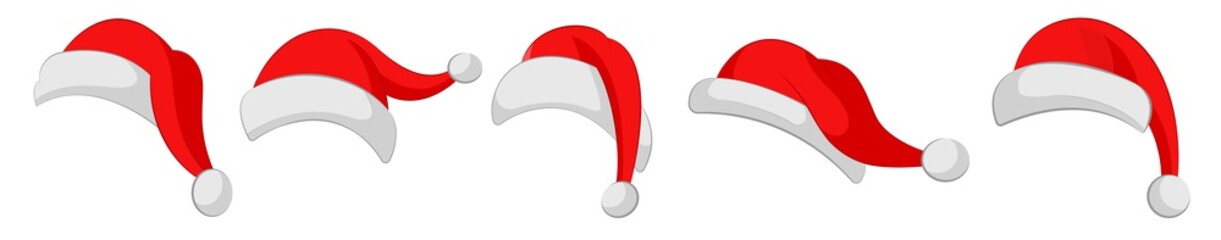 Santa Claus Hats set. Winter cap. Santa red hats with white fur.Vector santa claus hat colllection. Vector illustration © vectorsanta