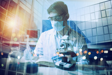 Medical science laboratory. Concept of bacteria research against covid-19 coronavirus