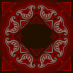 Greeting card template, patterned dark mandala background.