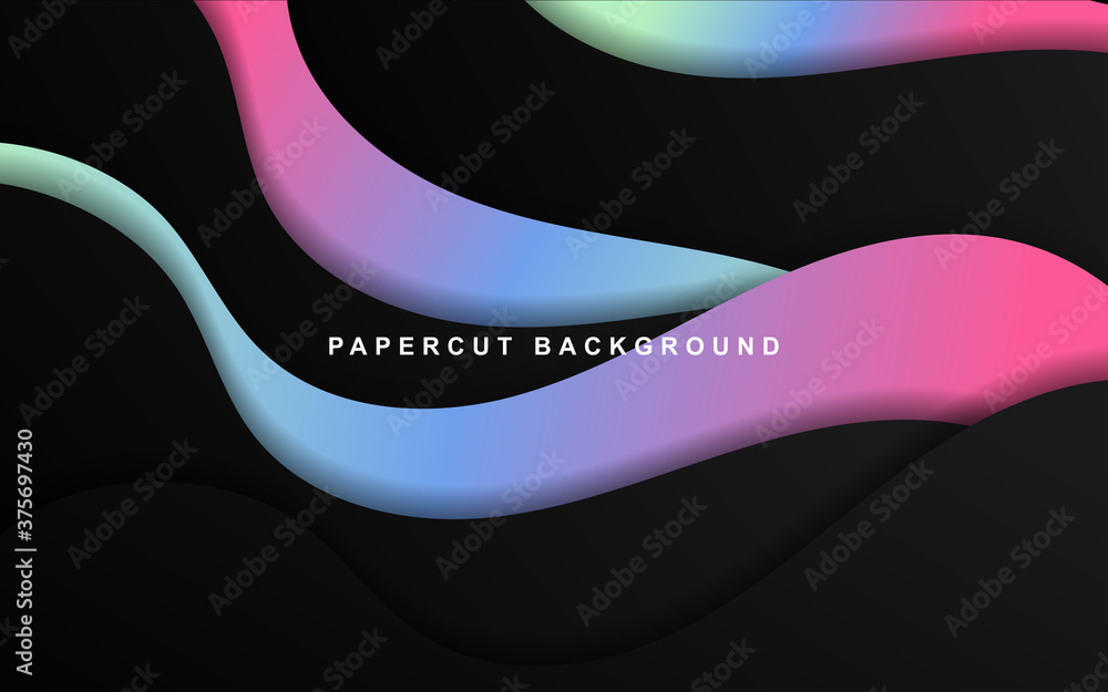 Poster abstract wave paper art background with black and gradient color. modern gradient shape 3d cut out e