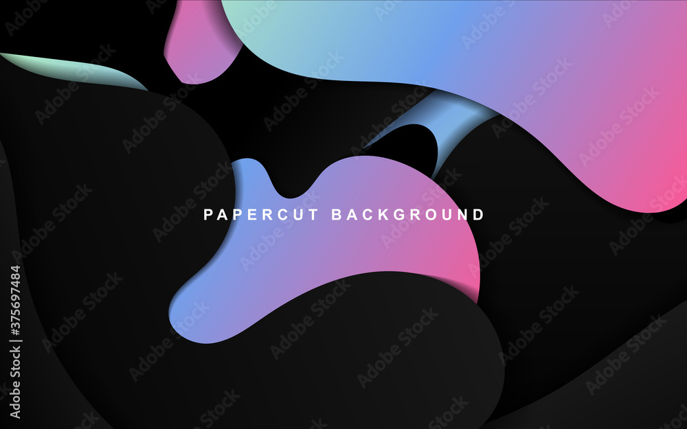 Poster abstract wave paper art background with black and gradient color. modern gradient shape 3d cut out e