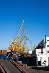 Fototapeta premium cranes in cargo port import export industrial photo