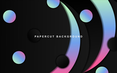 Abstract wave paper art background with black and gradient color. Modern gradient shape 3d cut out effect. Vector design template can use for poster, magazine, wallpaper, website, banner, presentation