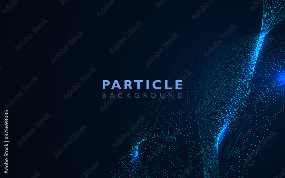 Poster abstract futuristic background with blue wave molecule and particle flow. motion blue color dynamic 