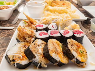 Close up shot of delicious Japanese style dinner