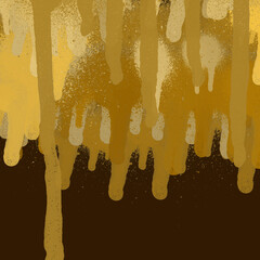 Gold spray paint ink texture. Graffiti painting on the wall. Street art and vandalism. Digitally airbrushed paper background.