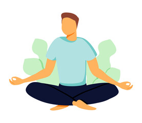 Vector illustration, concept of meditation, health benefits for body, mind and emotions, thought process, start and search for ideas - vector