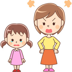 泣く女の子と怒る母親