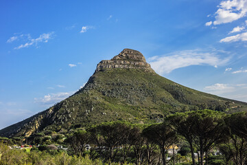 Table Mountain overlooking the city of Cape Town, South Africa. Table Mountain is the most iconic...