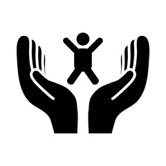 pictogram man jumping and two hands, silhouette style
