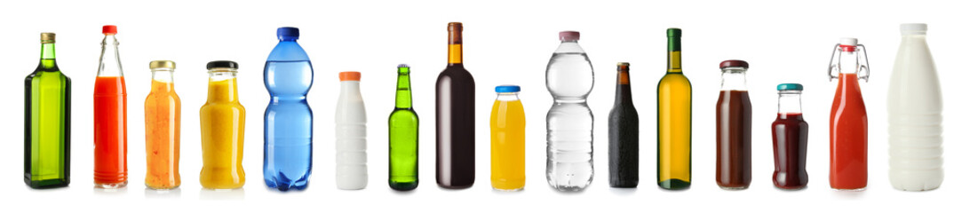Many bottles on white background