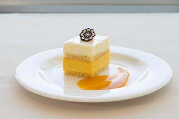 Mango Lemon Mousse Cake Plated Dessert