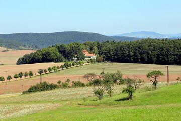 Obraz premium Jagdschloss der Herzoege von Meiningen. Fasanerie, Hermannsfeld, Rhonblick, Thueringen, Deutschland, Europa 