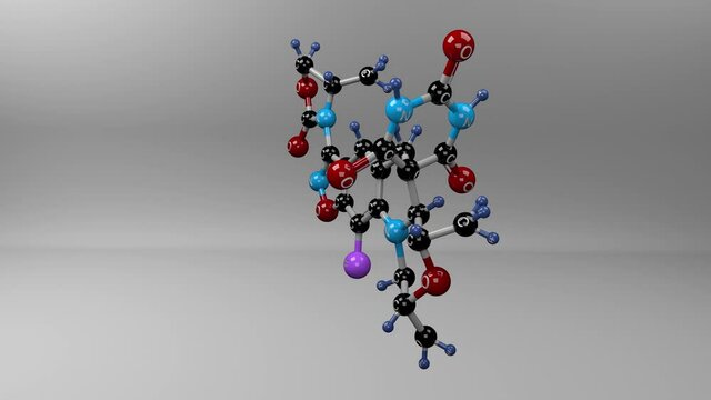 Zoliflodacin molecule. Molecular structure of zoliflodacin used as treatment for bacterial infections. like gonorrhea, MRSA and other multidrug-resistant infectious bacteria. Alpha channel.