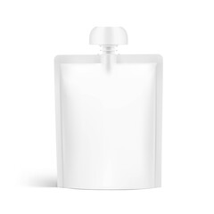 Food pouch bag with safety cap isolated on white background. Vector illustration. Front view. Can be use for template your design, presentation, promo, ad. EPS10.