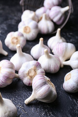 Fresh garlic on dark background