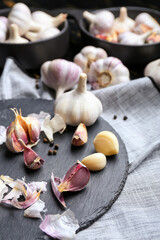 Fresh garlic on dark background