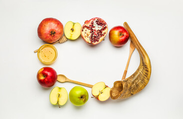 Composition for Rosh Hashanah (Jewish New Year) on white background