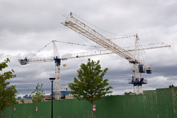 Cranes over the condominium construction site, Toronto, Ontario, Canada.