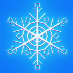 3d render of beautiful bright glowing snowflake on clean blue background, design element for your ad, poster, banner