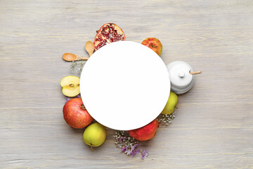 Composition for Rosh Hashanah (Jewish New Year) on wooden background