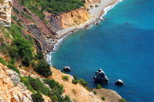 Sea lagoon with a rocky shore. Landscape. Background of the sea coast.