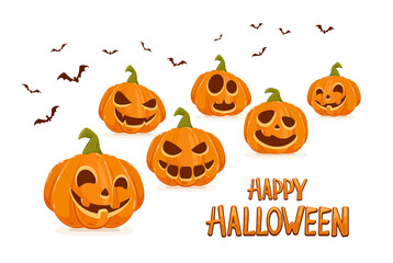 Happy Halloween with Pumpkins and Bats