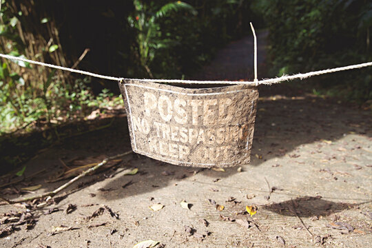 no trespassers sign on a side road in Hawaii the big island