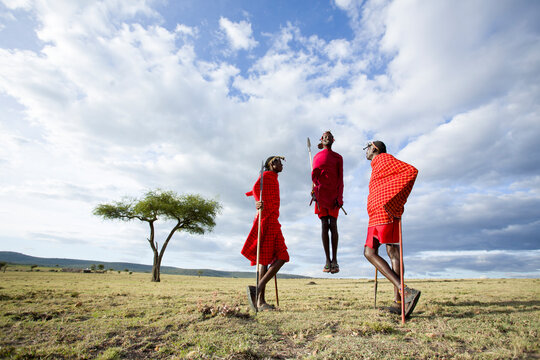 Maasai tribesmen in the Maasai Mara National Park.