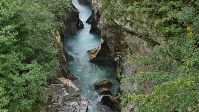 White water river Soca in slovenian Alps.
