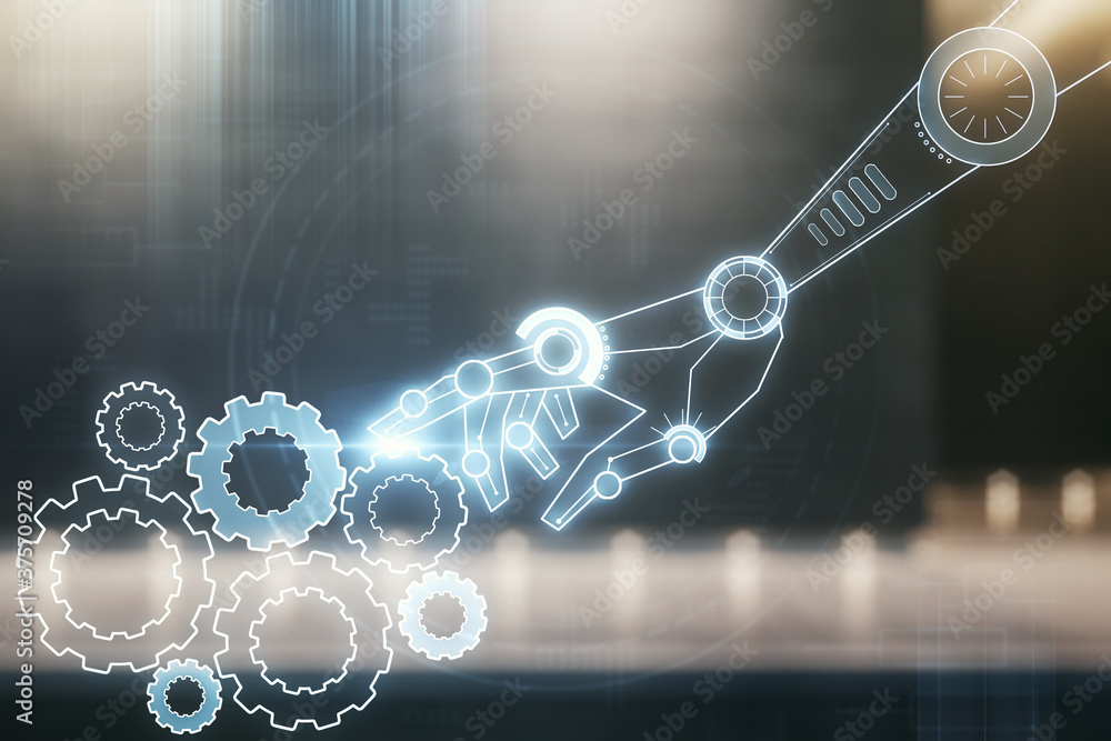 Aufkleber abstract virtual robotics technology sketch on contemporary business center exterior background, fut