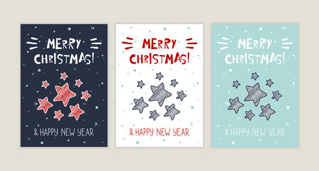 Christmas and New Year. Winter Holidays greeting card with stars