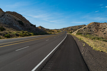 Highway road. Landscape with asphalt road in the evening in summer.