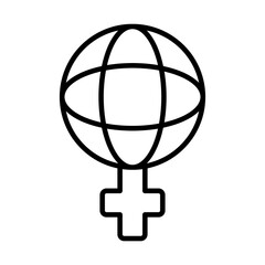 feminism concept, global sphere on female gender symbol icon, line style