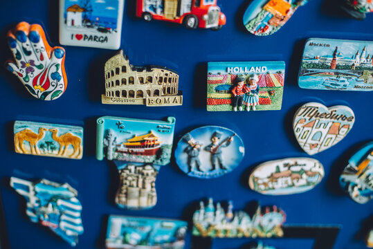 Travel Magnets on a refrigerator surface