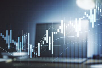 Multi exposure of abstract financial diagram on computer background, banking and accounting concept
