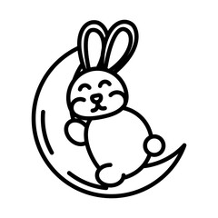 happy mid autumn festival, cute bunny sleeping on moon cartoon, line style design