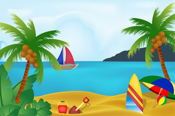 Fototapeta na wymiar beach view with element tolls summer holiday design