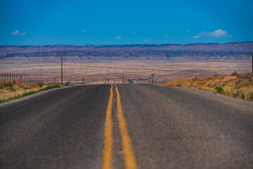 Natural american landscape with asphalt road to horizon.