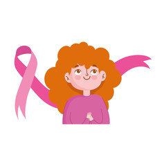 breast cancer awareness month, woman ribbon pink inspirational cartoon