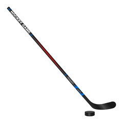 Hockey stick and puck, 3d vector illustration